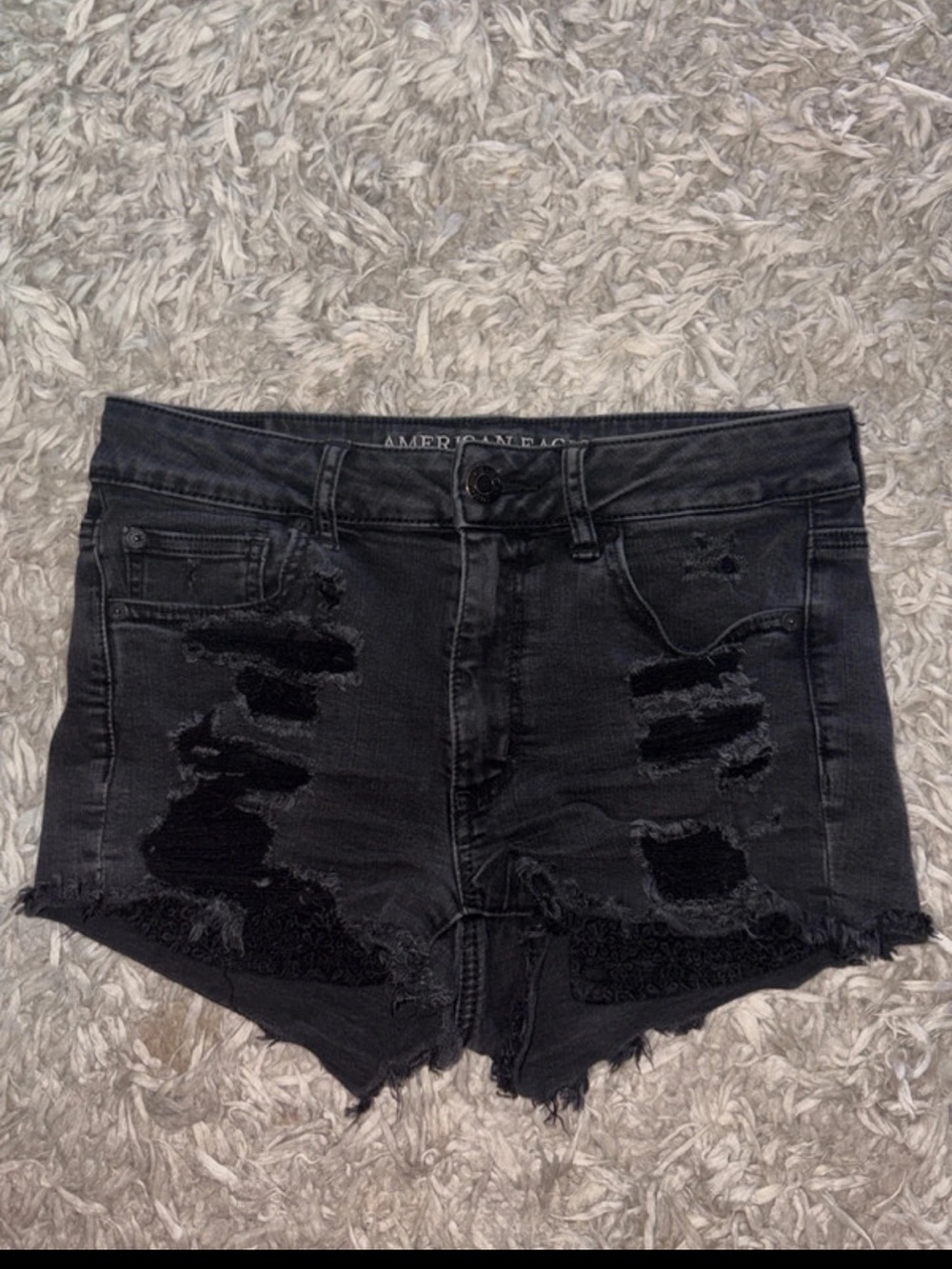 American Eagle Outfitters Black Distressed High-Rise Jean Shorts